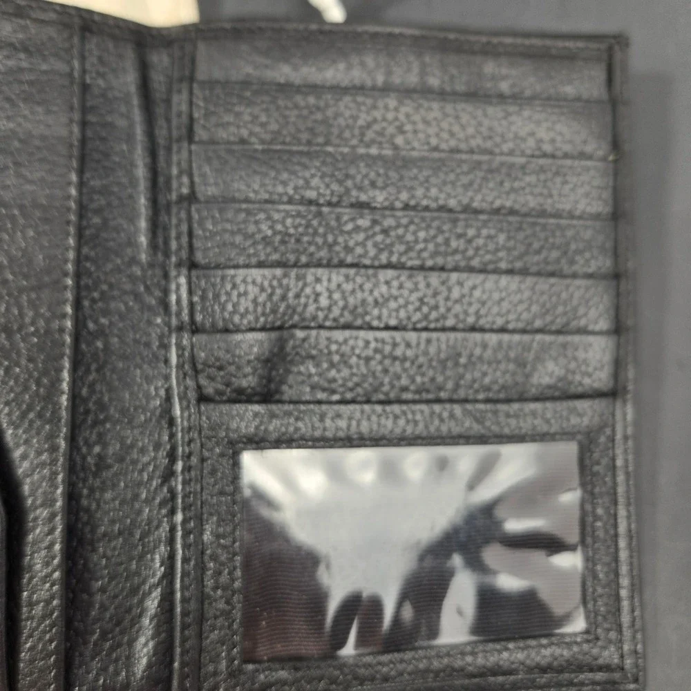 Vintage Pfaffco Vachetta Black Pebbled Leather Bifold Wallet with Dust Bag